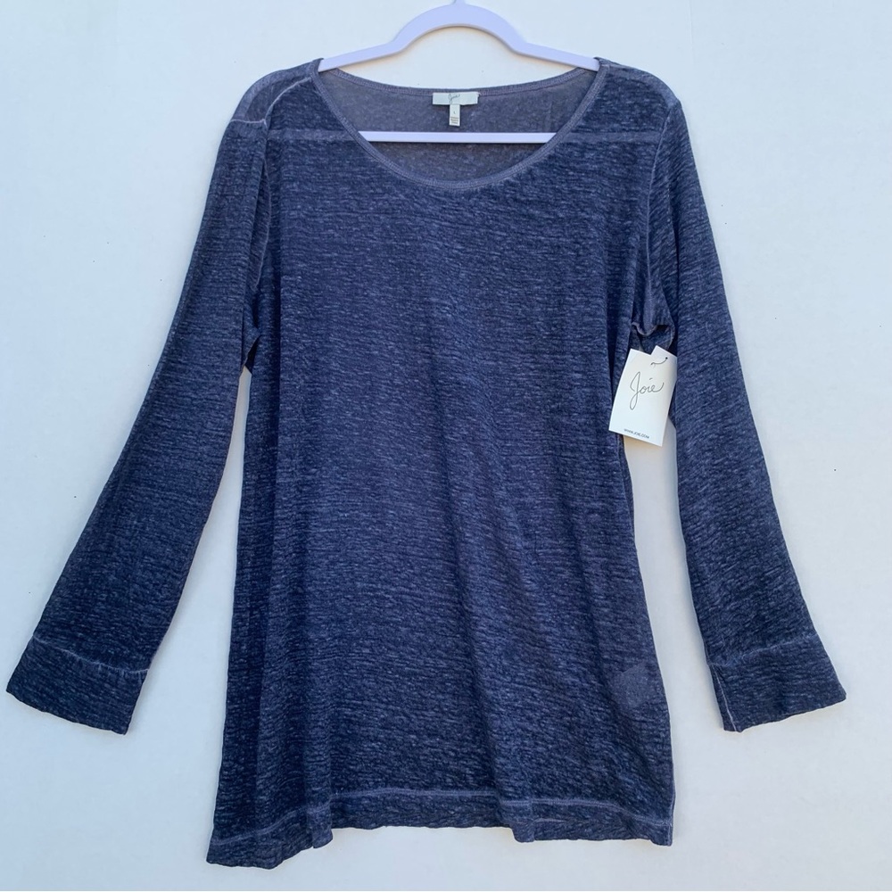 JOIE Tanelle Top Linen Long Sleeve Dark Navy Size Large Women’s